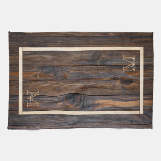 Monogramme en bois Brown foncé rustique Serviettes (Horizontal)