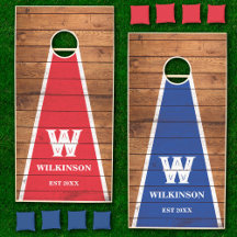 Monogramme en bois rustique rétro rouge et bleu fa