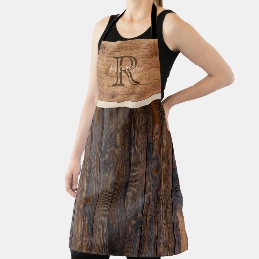 Monogramme en bois rustique Tan et tablier Brown (Insitu)