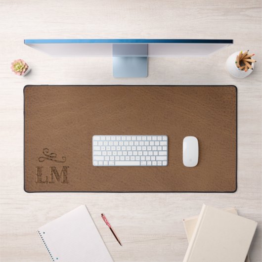 Monogramme en cuir Brown Rustique Faux (Bureau 1)