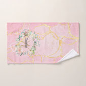 Monogramme en écriture dorée Fleur rose sur agate (Serviette à main)