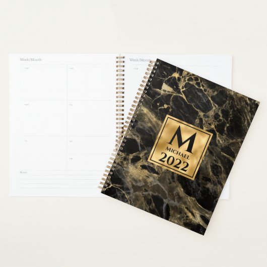 Monogramme en marbre noir et or Elégant luxe (Devant avec enveloppe)