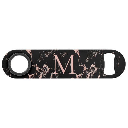 Monogramme en marbre noir rose Gold Foil (Devant (Horizontal))