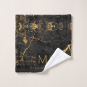 Monogramme en marbre simple noir et or ID672 (Gant de toilette)