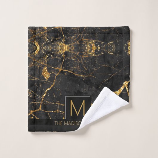 Monogramme en marbre simple noir et or ID672 (Gant de toilette)