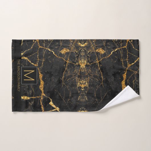 Monogramme en marbre simple noir et or ID672 (Serviette à main)