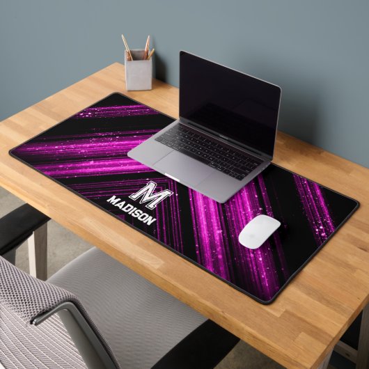 Monogramme en métal brillant néon rose rose noir (Bureau 2)