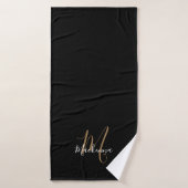 Monogramme en or noir moderne simple Nom du script (Serviette de bain)