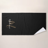 Monogramme en or noir moderne simple Nom du script (Serviette de bain)