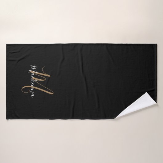 Monogramme en or noir moderne simple Nom du script (Serviette de bain)