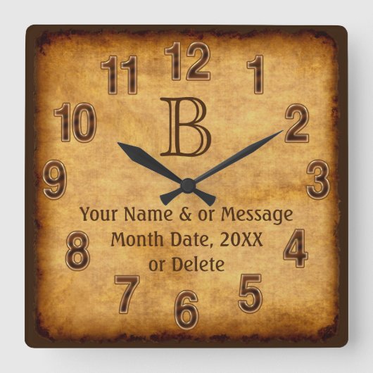 Monogramme en papier antique, horloge murale perso (Recto)