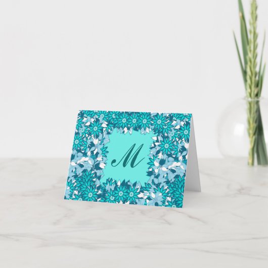 Monogramme encadré de fleurs - bleu et blanc (Devant)