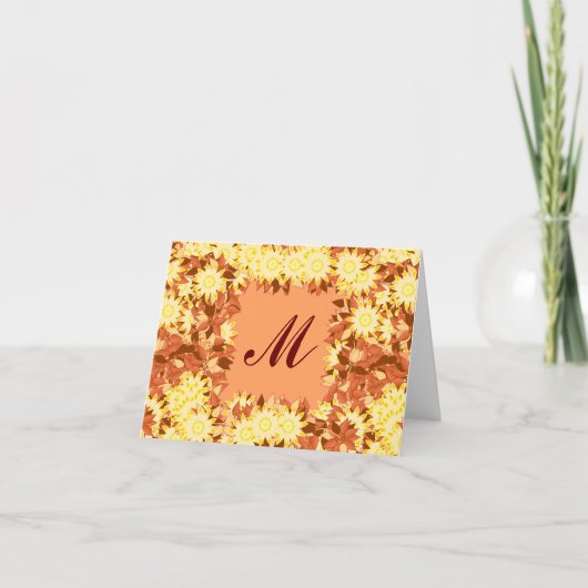 Monogramme encadré de fleurs - cacao et jaune (Devant)