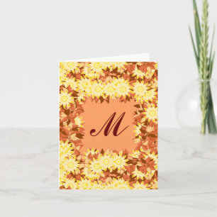 Monogramme encadré de fleurs - cacao et jaune
