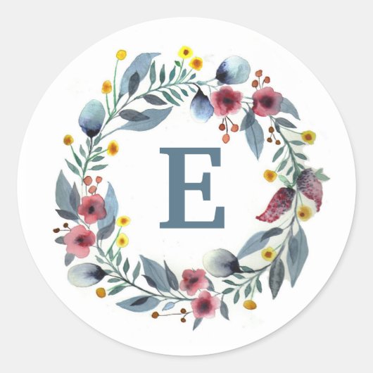 Monogramme encadré de fleurs en Stickers ronds ble (Devant)