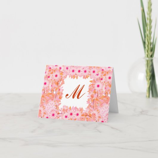 Monogramme encadré de fleurs - rose et pêche (Devant)