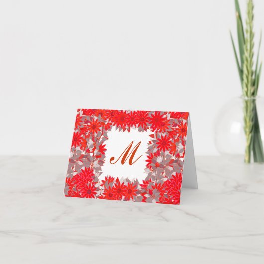 Monogramme encadré de fleurs - rouge et gris (Devant)