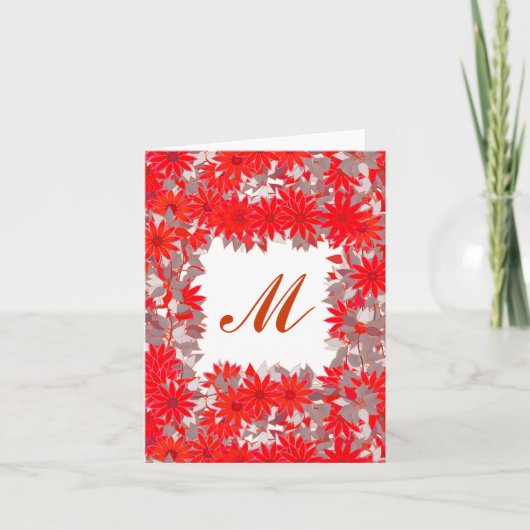 Monogramme encadré de fleurs - rouge et gris (Devant)