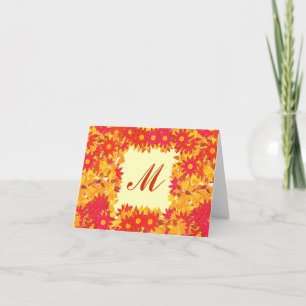Monogramme encadré de fleurs - rouge et or