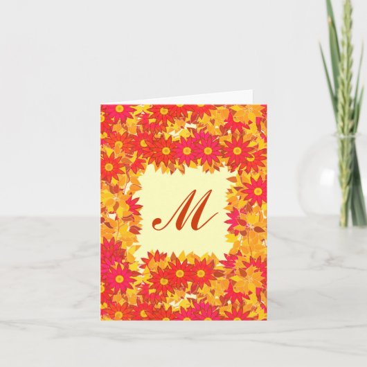 Monogramme encadré de fleurs - rouge et or (Devant)