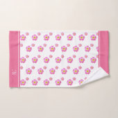 Monogramme et belles fleurs roses sur fond blanc (Serviette à main)