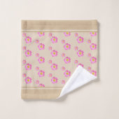 Monogramme et belles fleurs roses sur le beige cla (Gant de toilette)