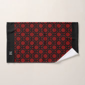 Monogramme et cercles abstraits noirs sur fond rou (Serviette à main)