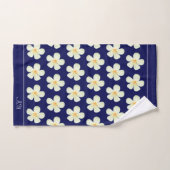 Monogramme et fleurs de plumeria blanches sur fond (Serviette à main)
