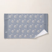 Monogramme et fleurs gris argent sur bleu acier (Serviette à main)
