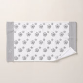 Monogramme et fleurs sur gris argenté et blanc (Serviette à main)