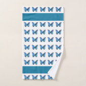 Monogramme et motif papillon bleu sur fond blanc (Serviette à main)