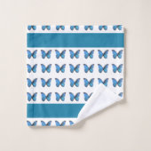 Monogramme et motif papillon bleu sur fond blanc (Gant de toilette)