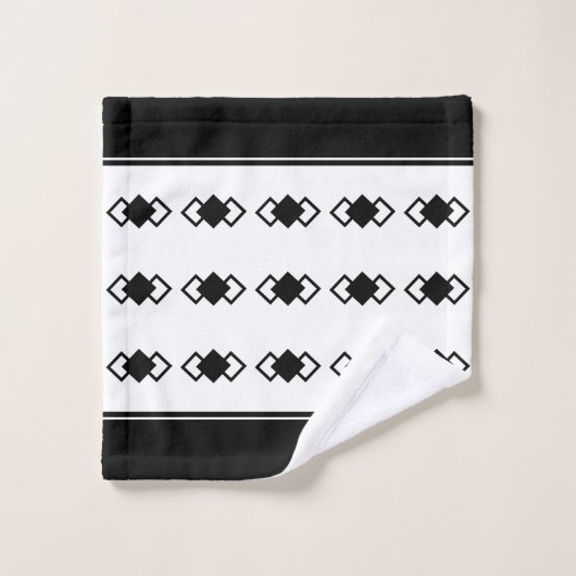 Monogramme et motif triple diamant en noir et blan (Gant de toilette)