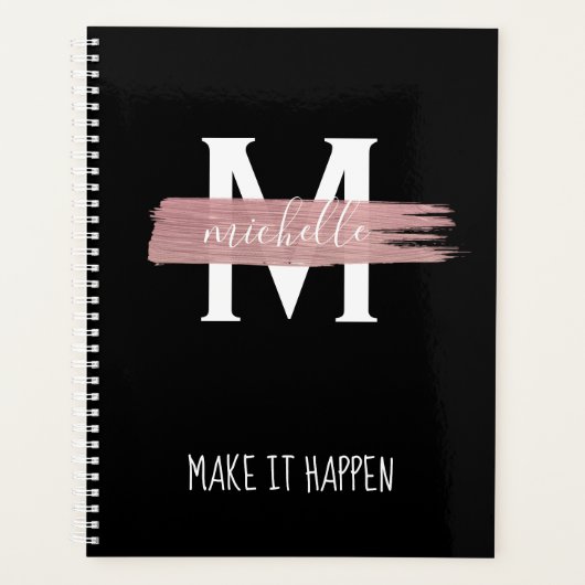 Monogramme et Motivation d'or Rose moderne Noir (Devant)