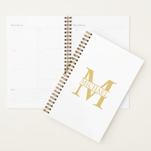 Monogramme et nom personnalisés blanc et or (Devant avec enveloppe)