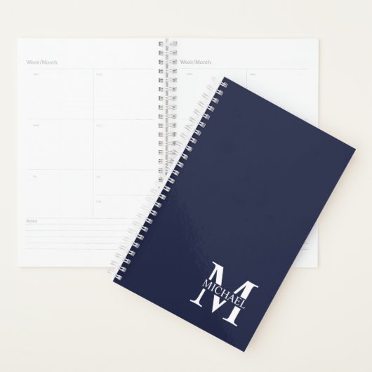Monogramme et nom personnalisés bleu marine (Devant avec enveloppe)