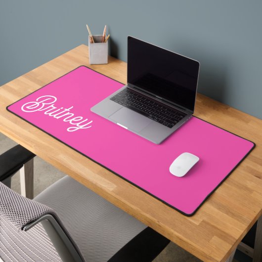 Monogramme et nom personnalisés Hot Pink moderne (Bureau 2)
