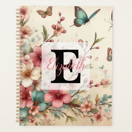 Monogramme et nom sur fleurs aquarelles vintage  (Devant)