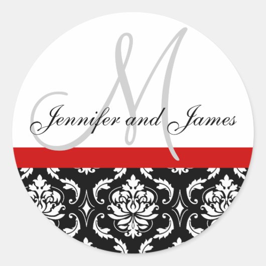Monogramme et noms Damask Red Mariage Sticker (Devant)