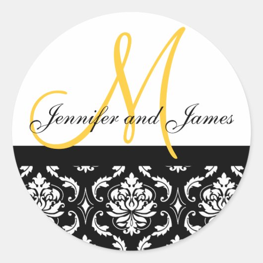Monogramme et noms Damask Sticker Mariage jaune (Devant)