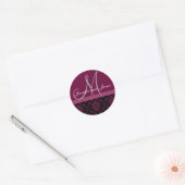 Monogramme et noms Damask Vin Gris Sticker Mariage (Enveloppe)