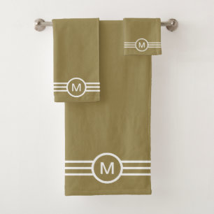 Monogramme et rayures blanches sur beige Lucky