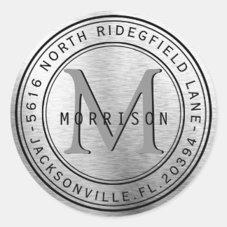 Monogramme Étiquette de adresse en métal argenté