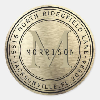 Monogramme Étiquette de adresse en métal or