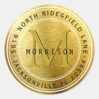 Monogramme Étiquette de adresse en métal or