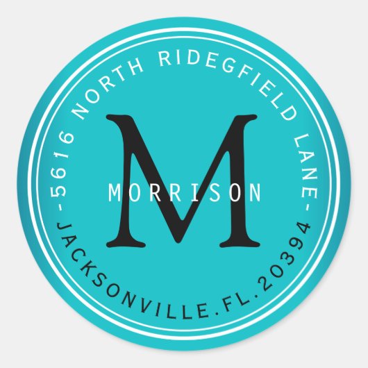 Monogramme Étiquette de adresse en Turquoise (Devant)