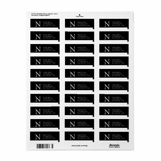 Monogramme Étiquette de adresse simple N Design mo (Feuille entière)