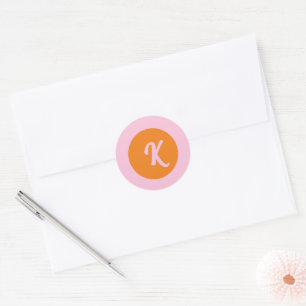 Monogramme étiquette orange et rose