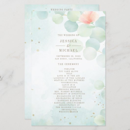 Monogramme Eucalyptus Programme de mariage aquarel (Devant / Derrière)