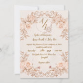 Monogramme Faire-part de mariage avec élégant Rose (Devant)
